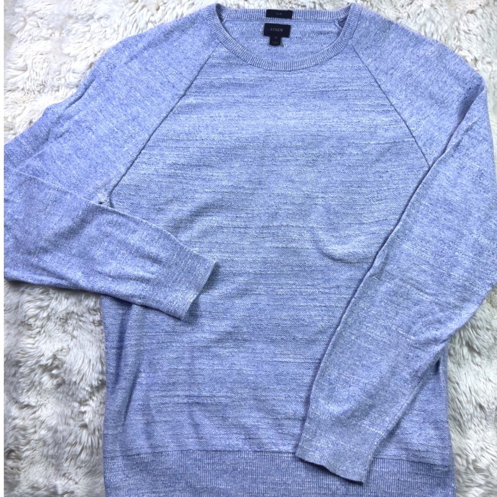 J.Crew Mens Slim Fit Crewneck Sweater Light Blue Marled Knit Raglan Sleeve M A28